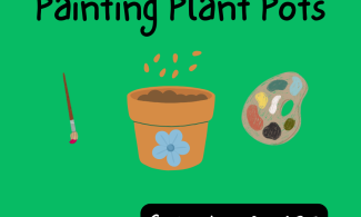 Poster with plant pot clip art and text reading Queer Crafternoon: Panting Plant Pots. Saturday April 25th, 1:30 to 3pm, Oaklands Park